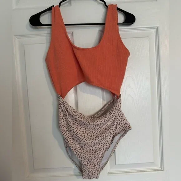 Orange and White Polka Dot One Piece Swimsuit - Picture 4 of 4